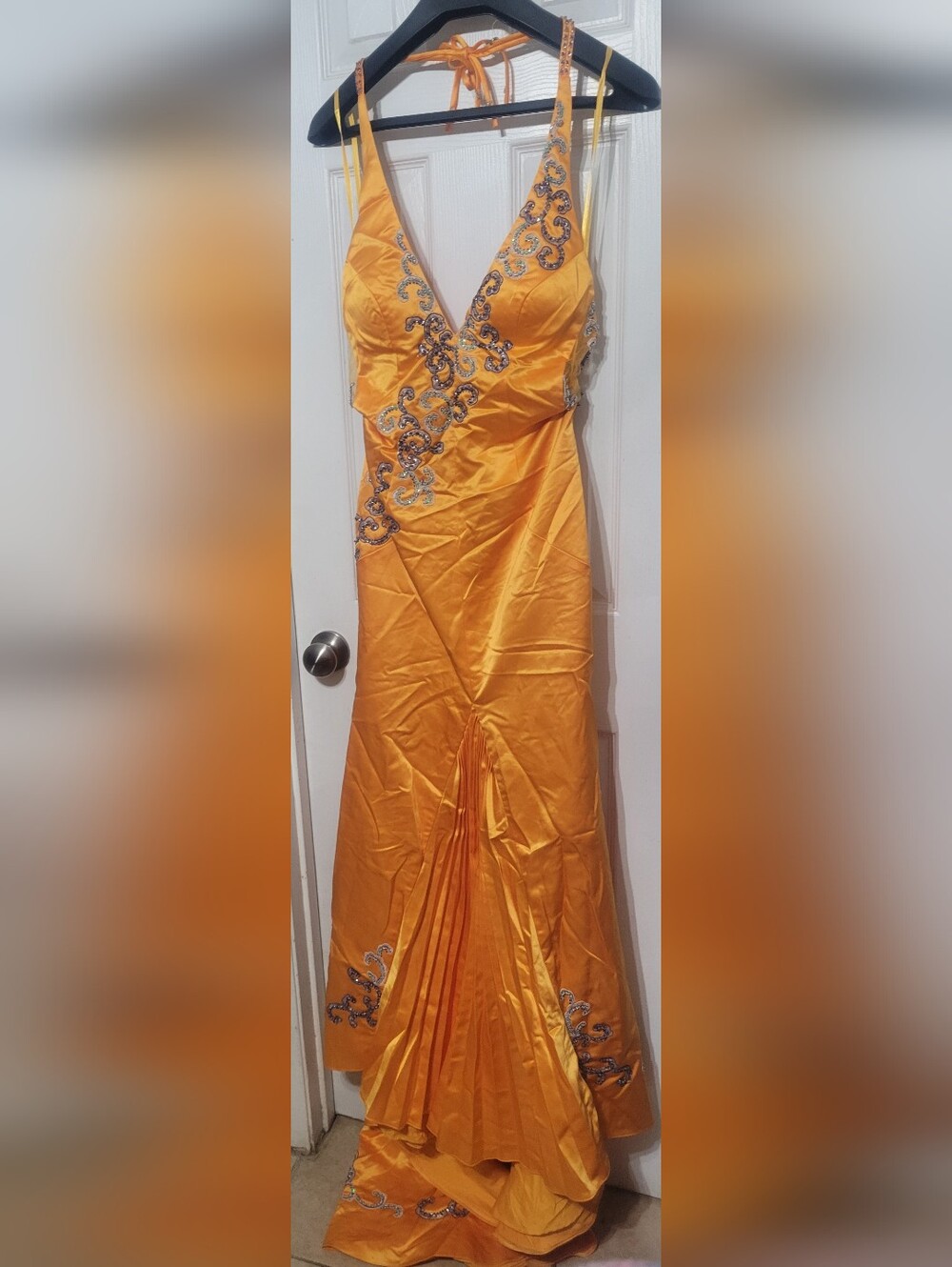 Designer Satin Evening Gown with Sequin Embellishment Size 8